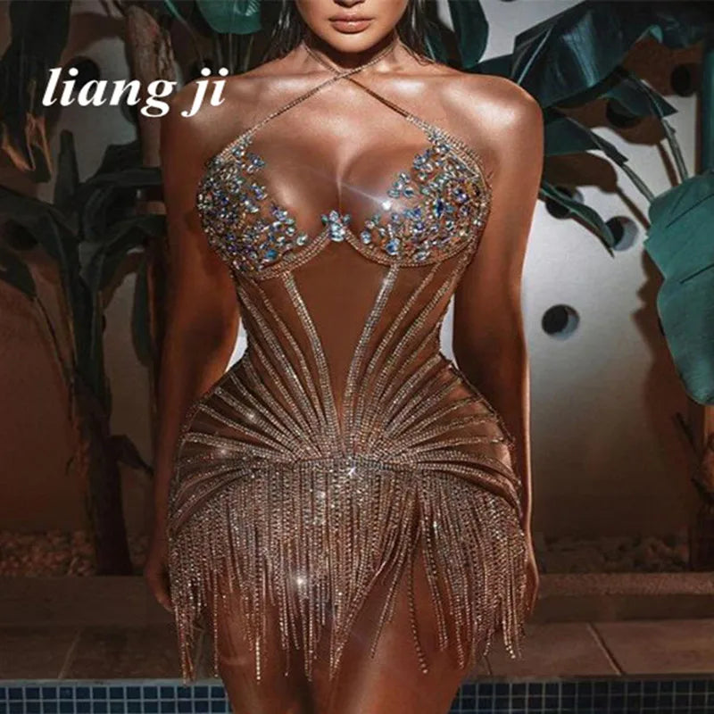 One-Piece Crystal Fringe Chain Dress