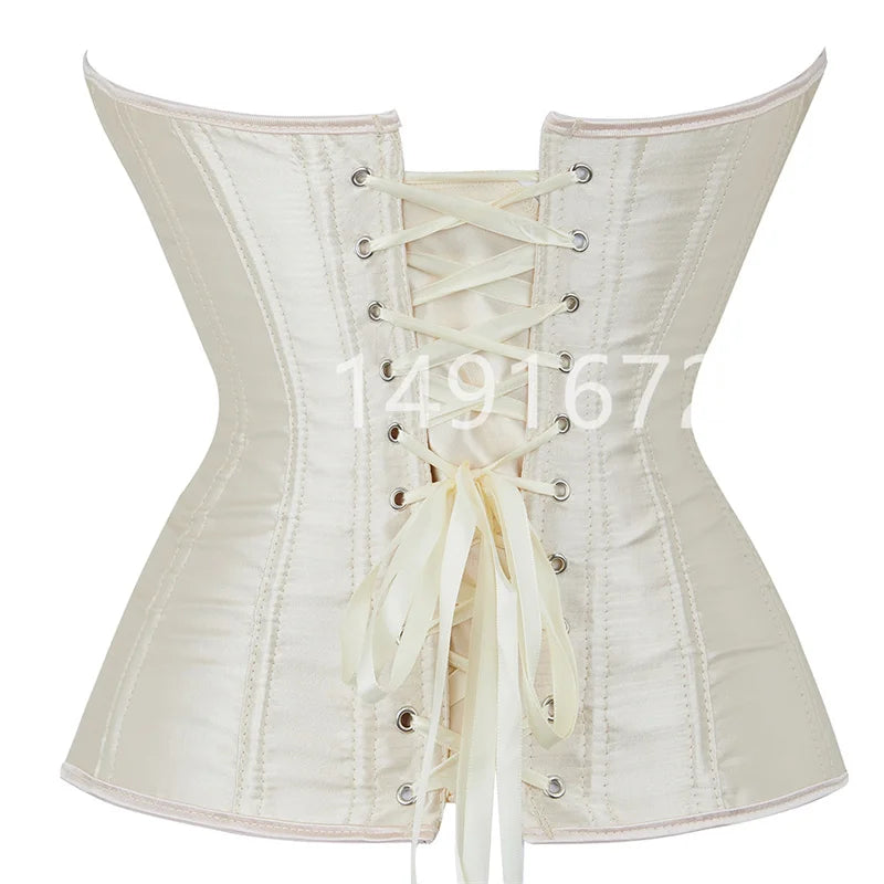 Vintage Overbust Corset Plus Size Satin Lace-Up Bustier Top