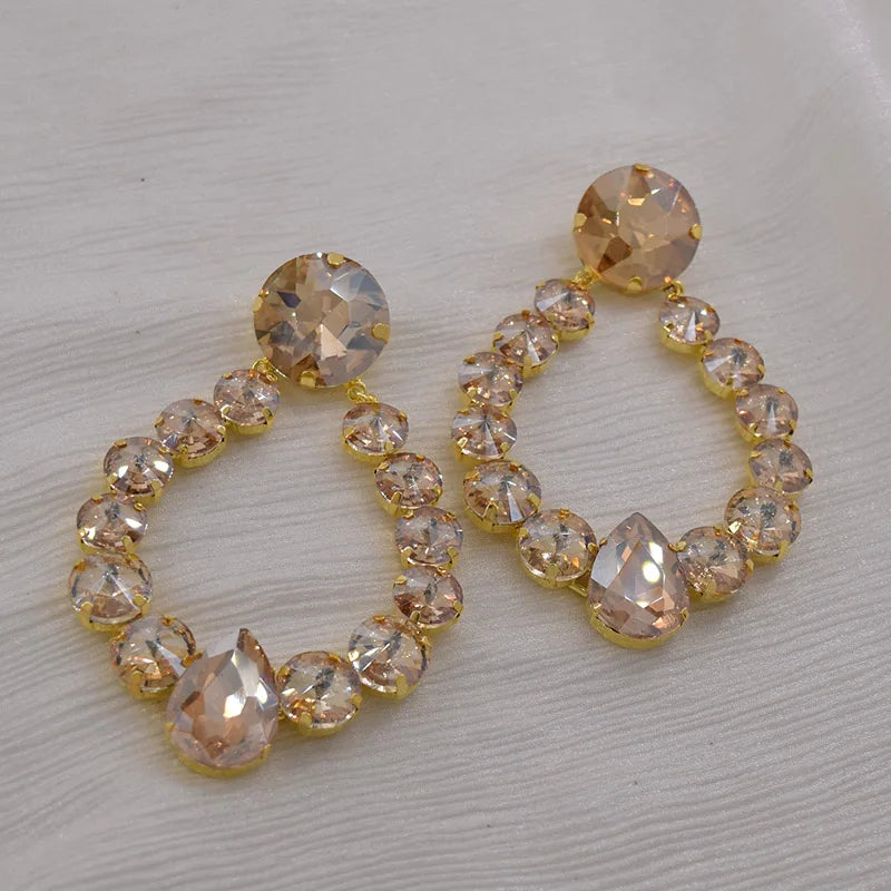 Sparkly Glass Crystal Oval Statement Drop Earrings Drag Queen Stage Jewelry