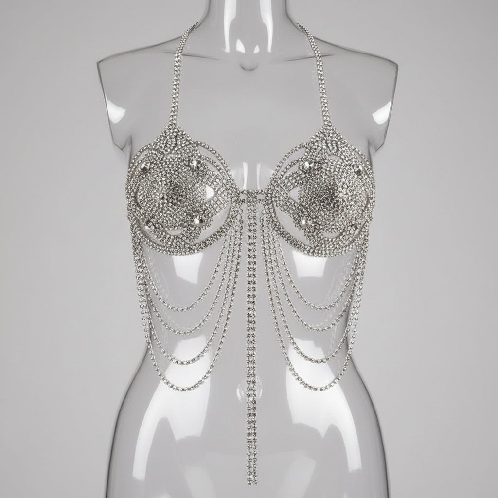 Dazzling Crystal Tassel Bra Chain & Skirt Bikini Body Jewelry Set