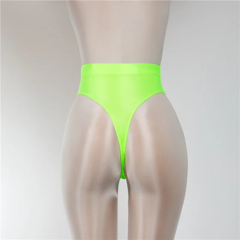 Sexy Shiny High Waist G-string Sheer See Through Sexy Brief Candy Color T-Back Oil Thong UnderWear Satin Glossy Femme Tight