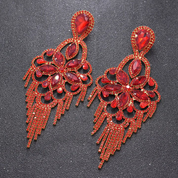 Sparkly Glass Crystal Statement Drop Earrings Stage Performance Jewelry
