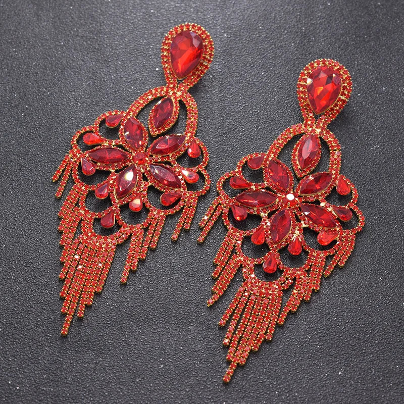 Sparkly Glass Crystal Statement Drop Earrings Stage Performance Jewelry