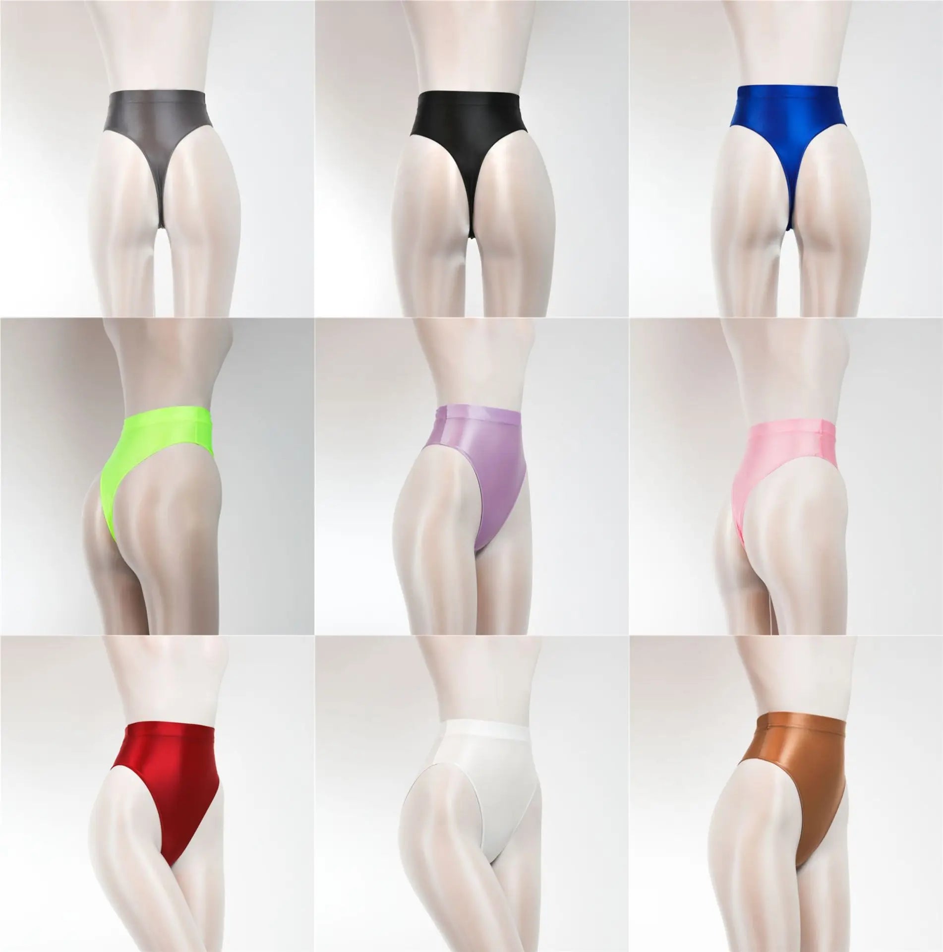 Sexy Shiny High Waist G-string Sheer See Through Sexy Brief Candy Color T-Back Oil Thong UnderWear Satin Glossy Femme Tight