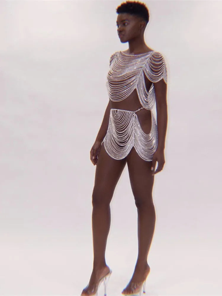 Rhinestone Fringe Vest & Skirt Body Jewelry