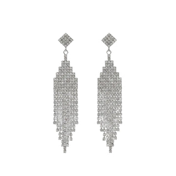 Vintage Crystal Tassel Drop Earrings – Elegant Geometric Multi-Strand Statement Earrings for Weddings, Galas & Evening Wear