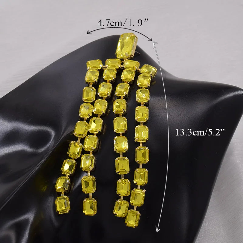Sparkly 5.2" Glass Crystal Dangle Earrings Drag Queen Stage Jewelry