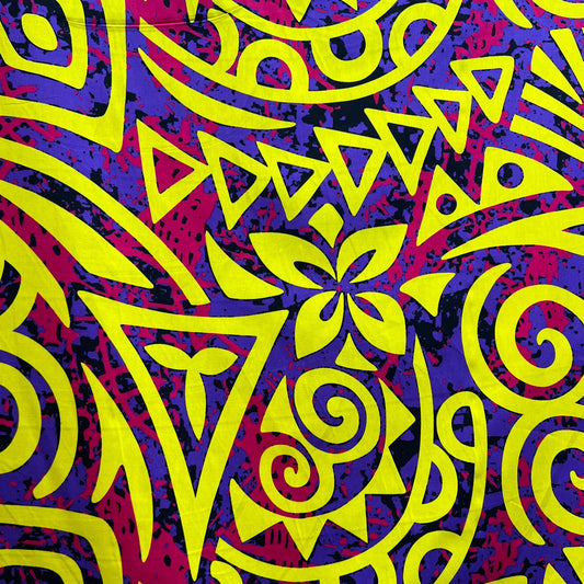 Traditional Polynesian Tribal Neon Tie-Dye Cotton Fabric | Islands Fabric