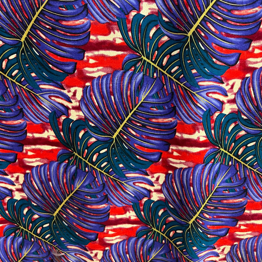 All Over Monstera Leaf Rayon Poplin Fabric| Islands Fabric