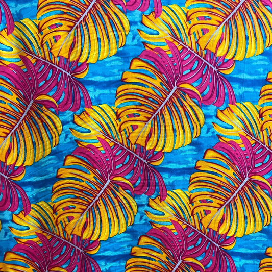 All Over Monstera Leaf Rayon Poplin Fabric| Islands Fabric