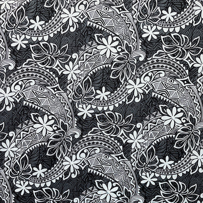 Tiare & Monstera Leaf Tribal Design Cotton Fabric | Islands Fabric