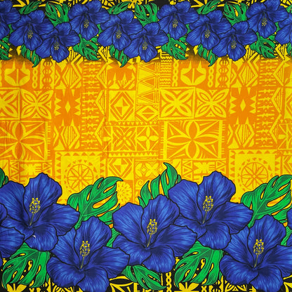 Tapa Hibiscus Flowers Double Border Cotton Poplin Fabric | Islands Fabric