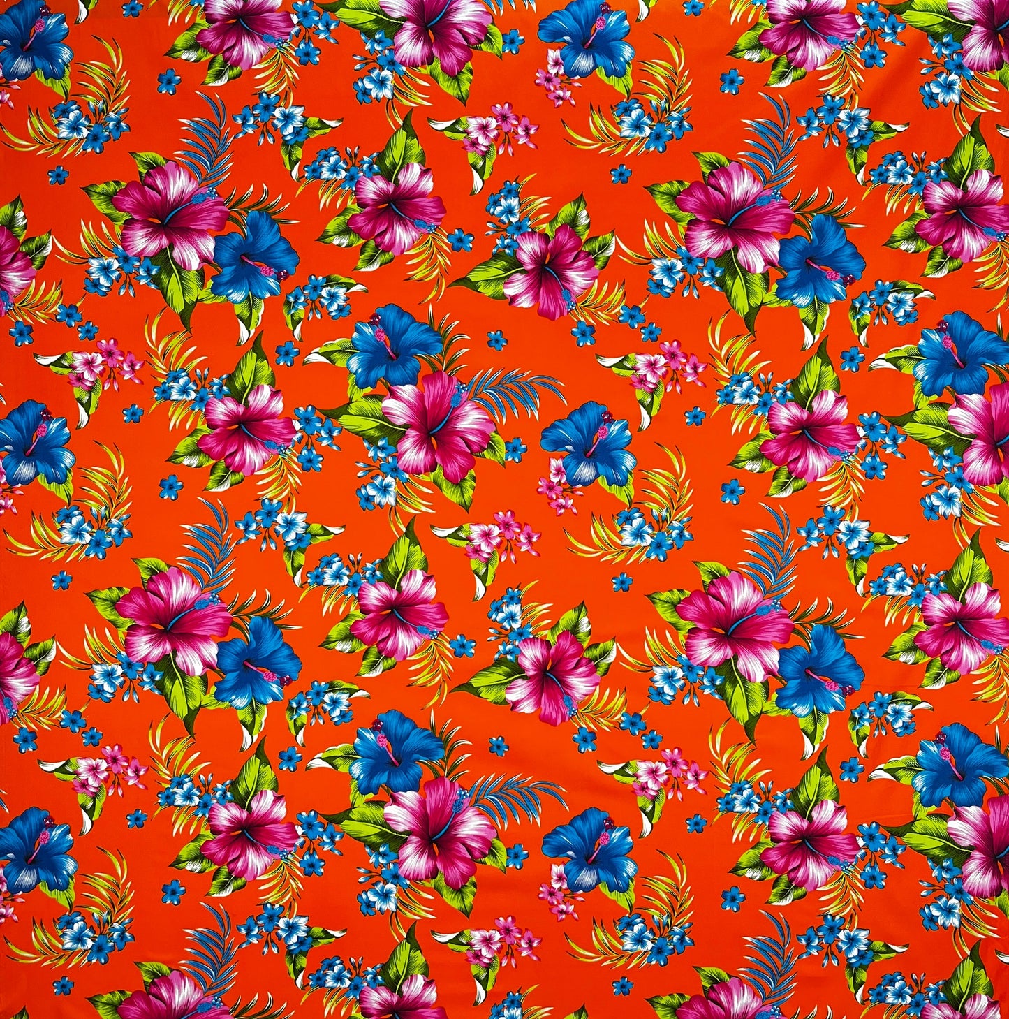 Hibiscus Palm Leaves Cluster All Over design Fabric  | Cotton