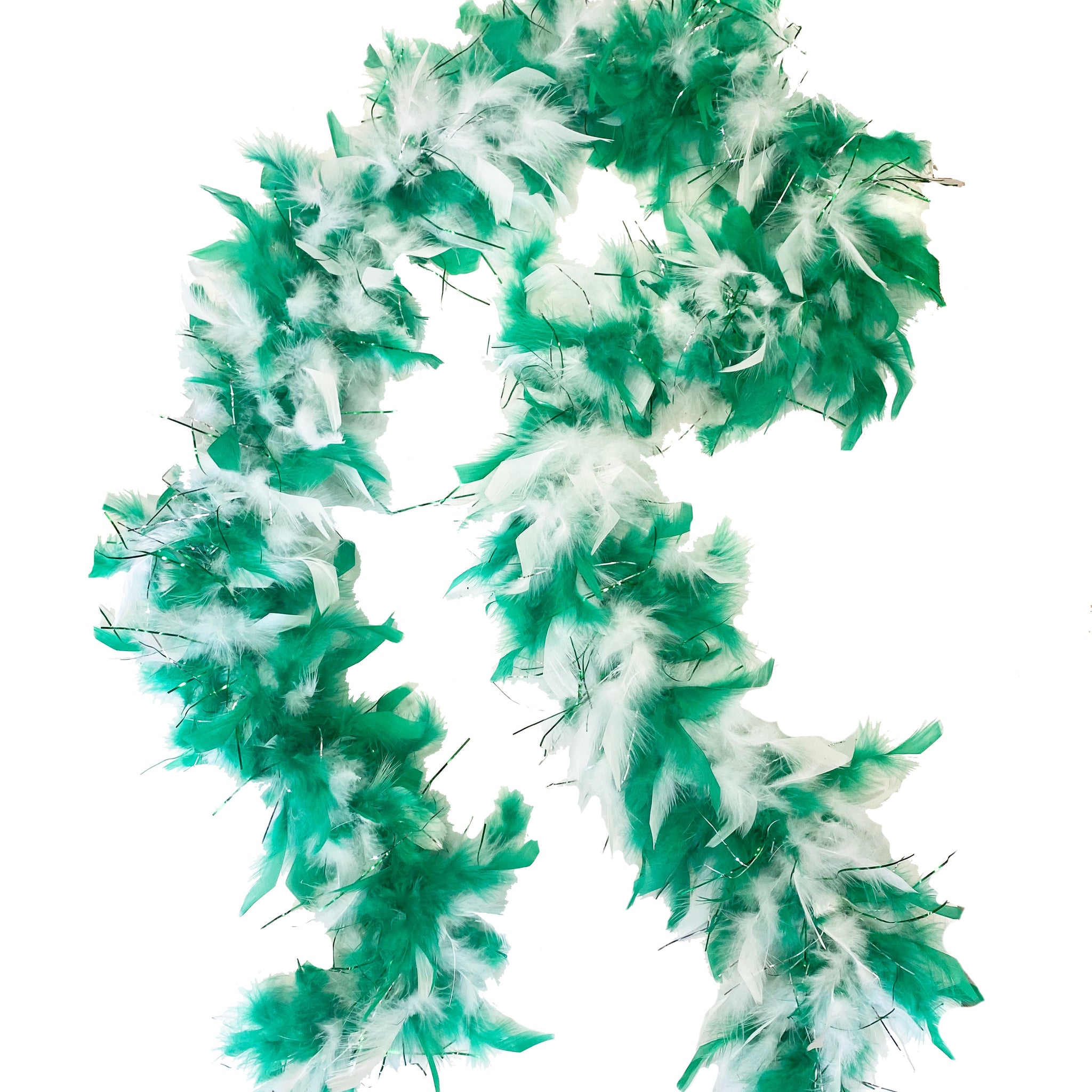 Bright Green And White Two Tone Feather Boas With Matching Foil