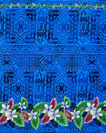 Tropical Flowers and Leaves Double Border Peachskin Fabric | Islands Fabric