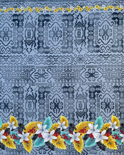 Tropical Flowers and Leaves Double Border Peachskin Fabric | Islands Fabric