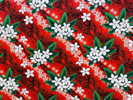 Tiare & Banana Leaf Tribal Design Cotton Fabric | Islands Fabric