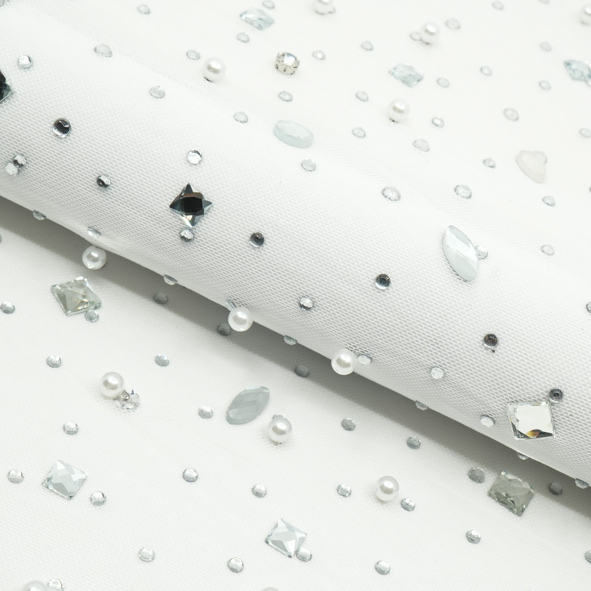 Brilliance Beaded with Rhinestone Stretch Mesh Fabric | Blue Moon Fabrics
