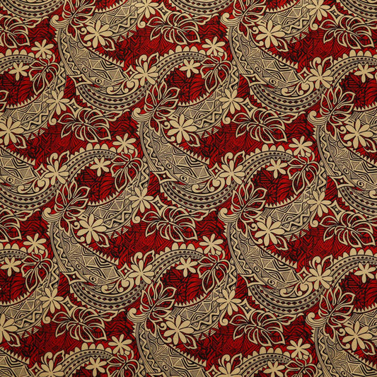 Tiare & Monstera Leaf Tribal Design Cotton Fabric | Islands Fabric