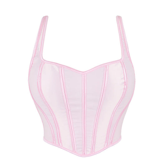 Pink Double Strap Women Tube Top Chest Support Corset Supply