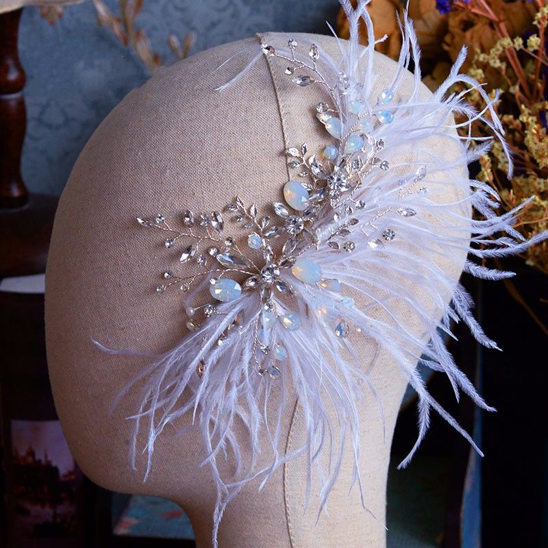 White Feather Crystal Bridal Hairband