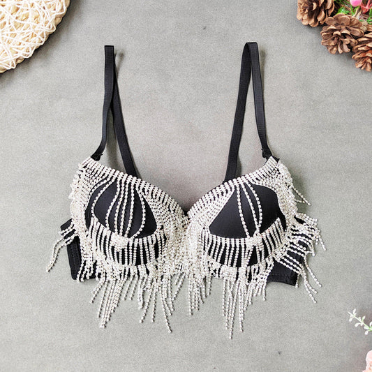 Rhinestone Tassel Bead Small Bra Super Short Sexy Top Top Thin Bottom Thick Shaping Bra Outer Wear Nightclub Wrapped Chest