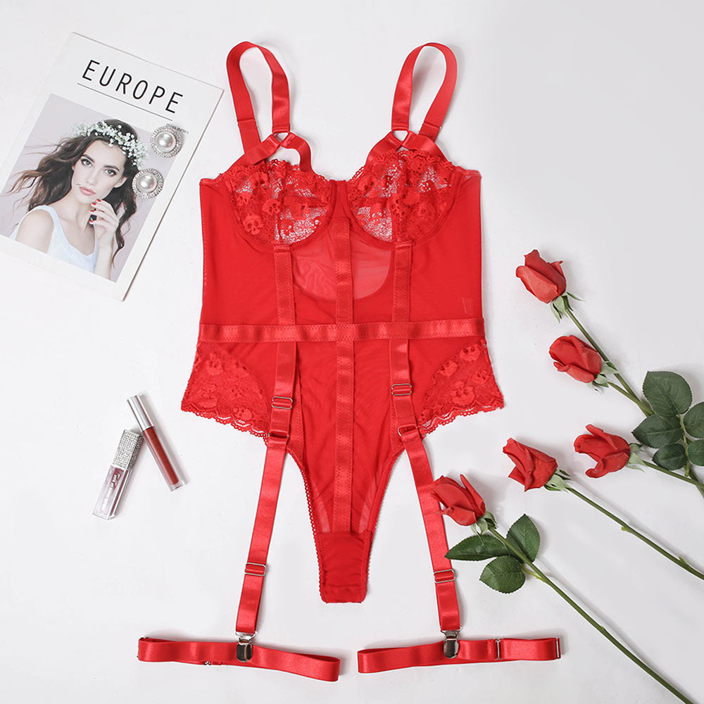 Women Sexy Christmas Lace Hollow Out Cutout out See through Sexy Jumpsuit