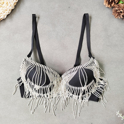 Rhinestone Tassel Bead Small Bra Super Short Sexy Top Top Thin Bottom Thick Shaping Bra Outer Wear Nightclub Wrapped Chest