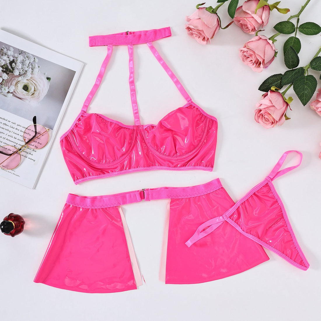 Bra Faux Leather Clothing Sexy Sexy Underwear Set Women