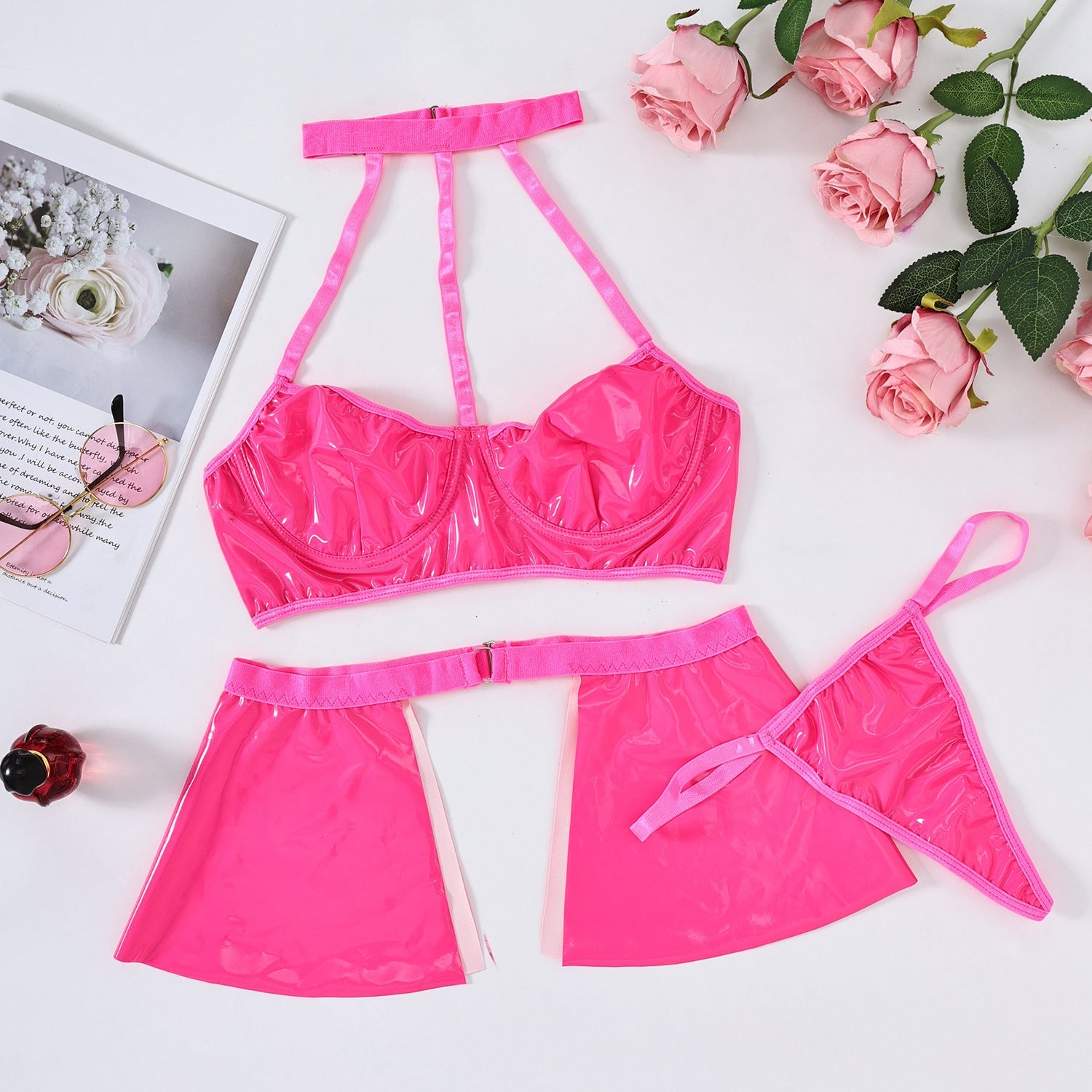 Bra Faux Leather Clothing Sexy Sexy Underwear Set Women