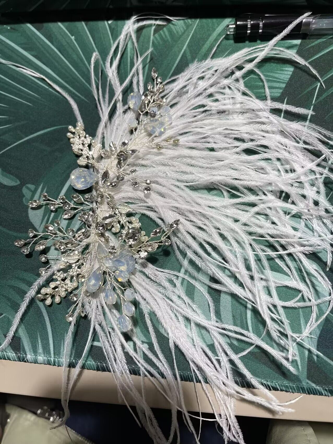 White Feather Crystal Bridal Hairband