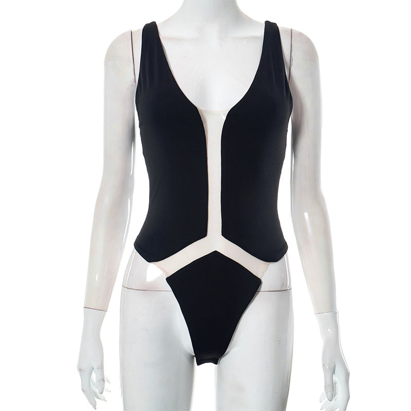 Women Clothing Summer Sexy Mesh See through Skinny Hip Raise Jumpsuit
