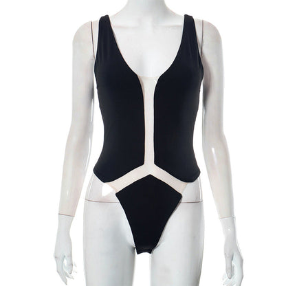 Women Clothing Summer Sexy Mesh See through Skinny Hip Raise Jumpsuit