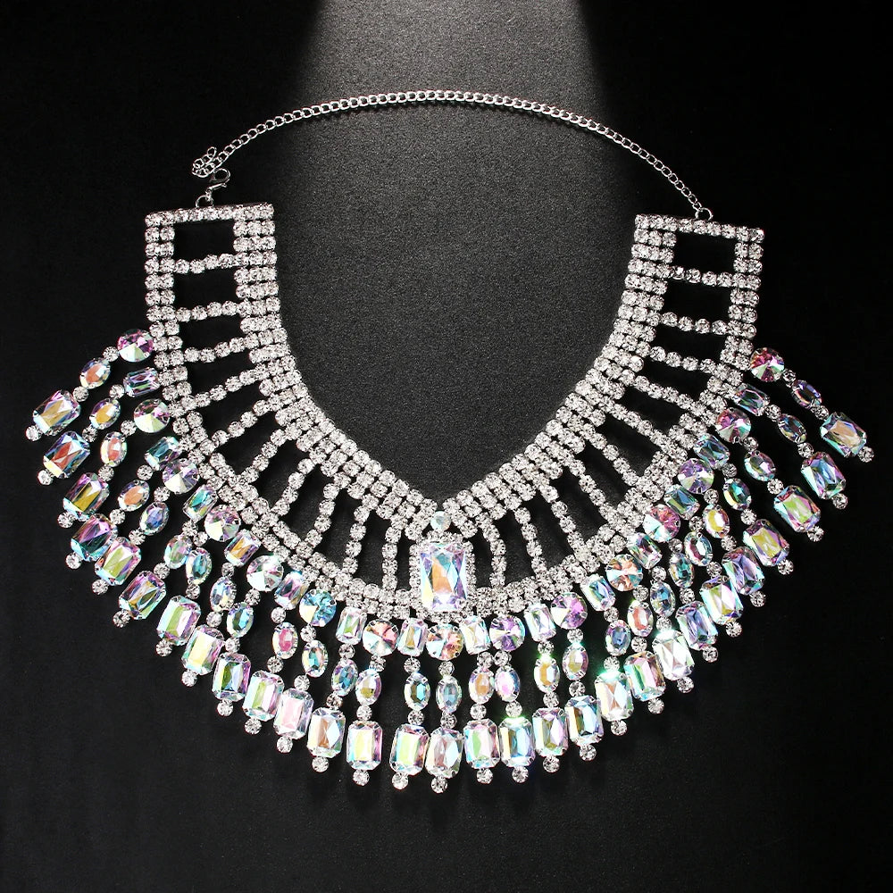 AB Rhinestone Tassel Statement Choker