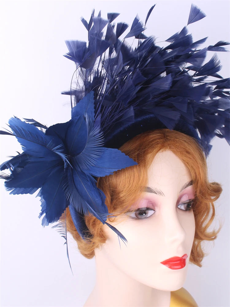 25cm Feather Floral Ribbon Fascinator Headband Kentucky Derby Cocktail Tea Party Hat