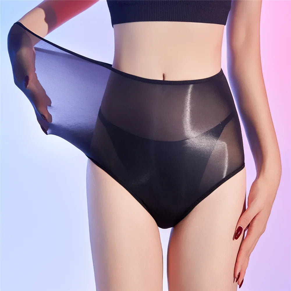 Sexy Women Unisex Silm Crotch Safety Short 6D Thin Bottom Wear Oil Shiny Briefs Sheer See Through U Convex Pouch Underwear