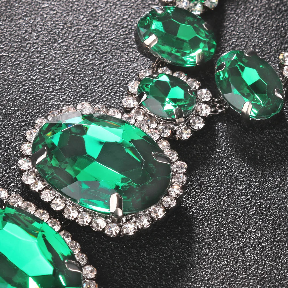 Men's Green Crystal Rhinestone Body Chain Harness Punk Stage Cross Chest Collar