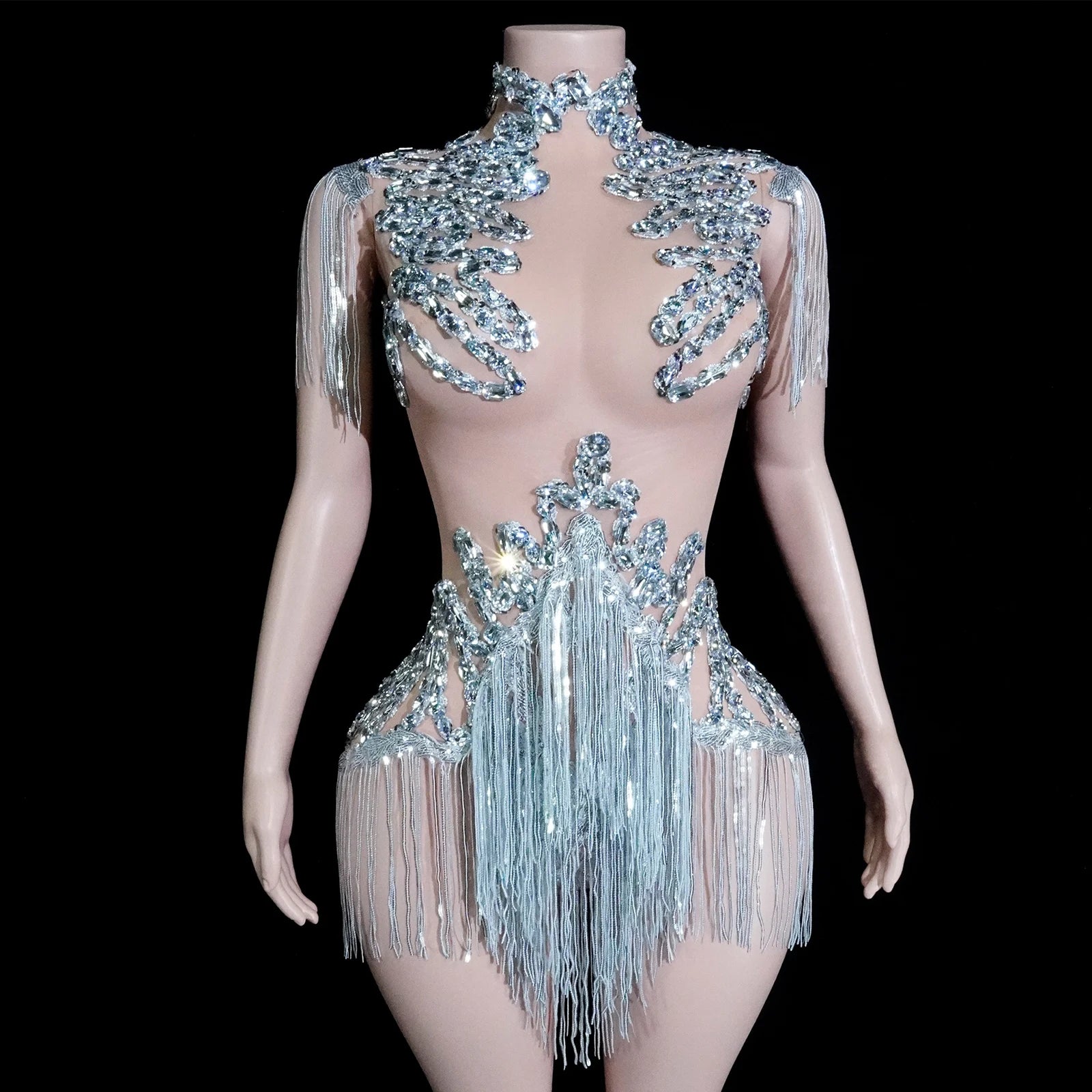 The Stardust Midnight Cabaret Bodysuit – Luxury Rhinestone & Mesh Showgirl Costume