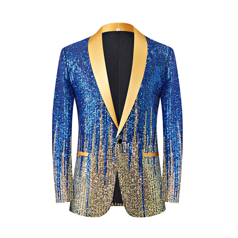 Men's Luxury Gradient Sequin Blazer Shawl Lapel Formal Stage Tuxedo Jacket