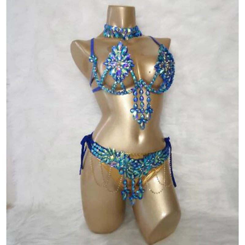 Royal Blue Samba Carnival Wire Bra & Belt 4-Piece Costume Set