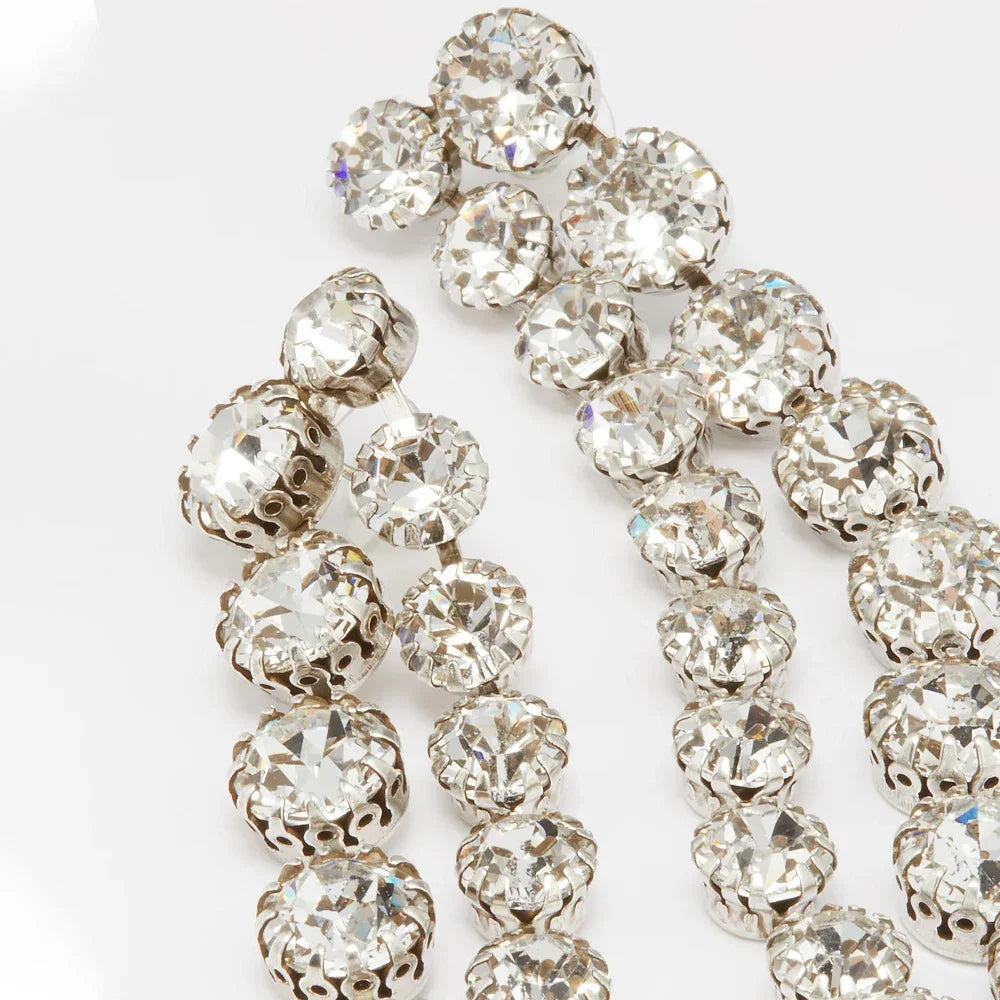 Sparkly Round Crystal Long Tassel Drop Earrings Stage Performance Jewelry
