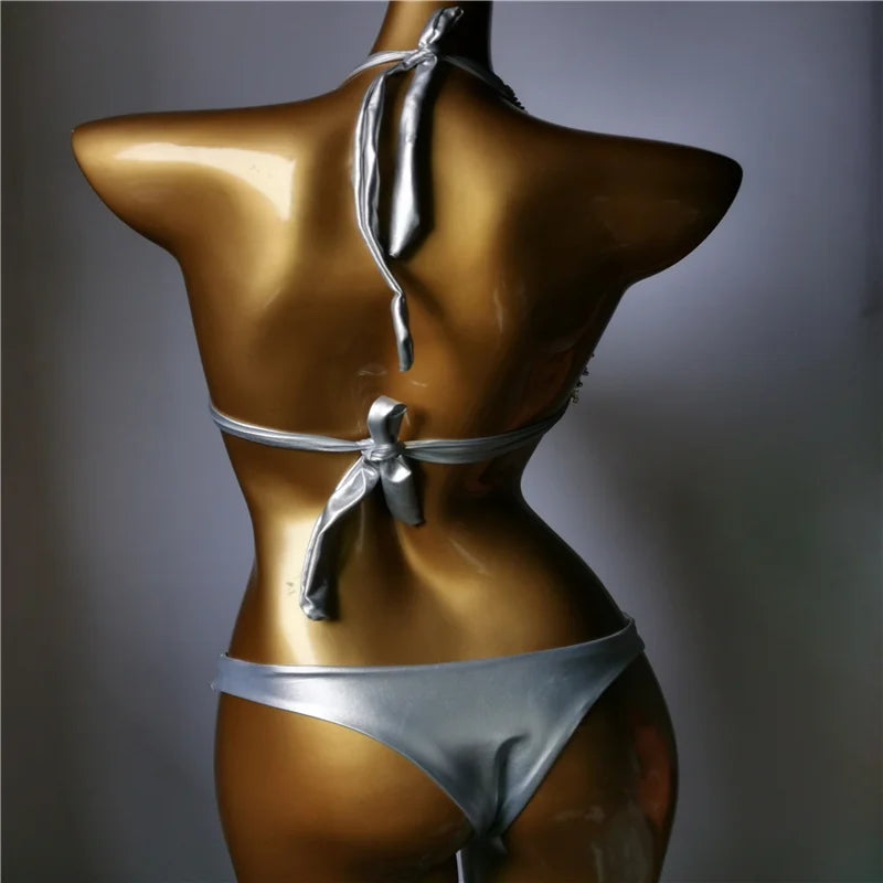 Luxury Rhinestone Siamese Monokini – Shimmering Crystal Cut-Out One-Piece Swimsuit & Elegant Body Harness Bathing Suit