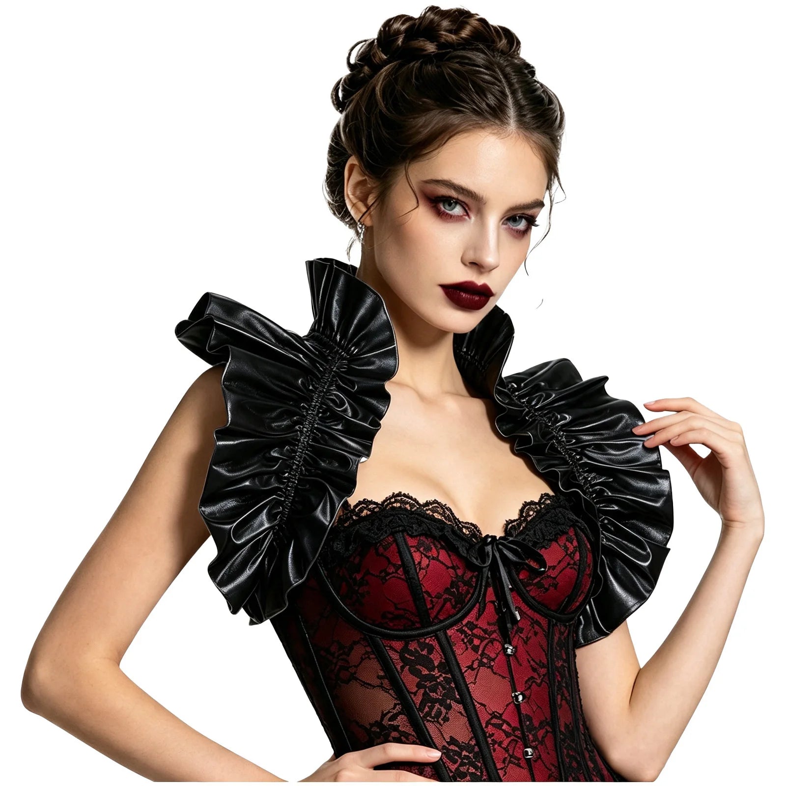 Metallic Ruffled Renaissance Neck Shrug Holographic Victorian Shoulder Capelet