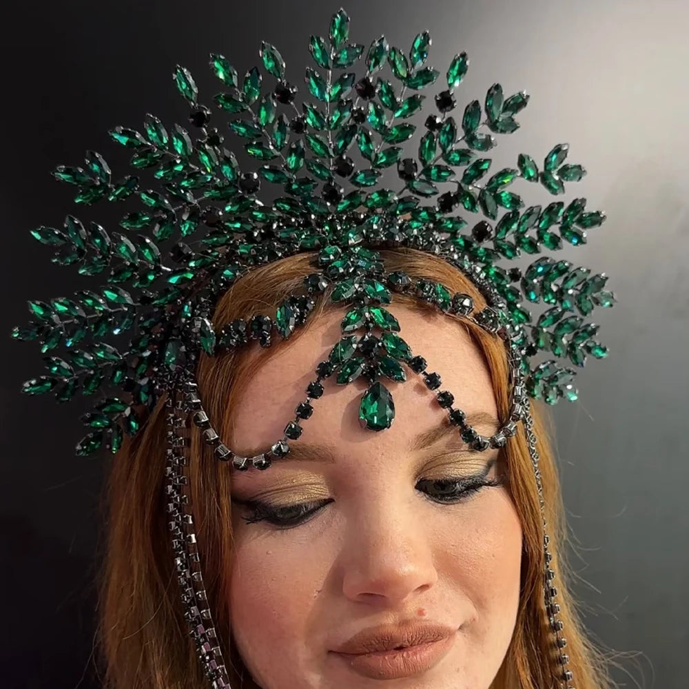 Green Rhinestone Halo Crown Headband