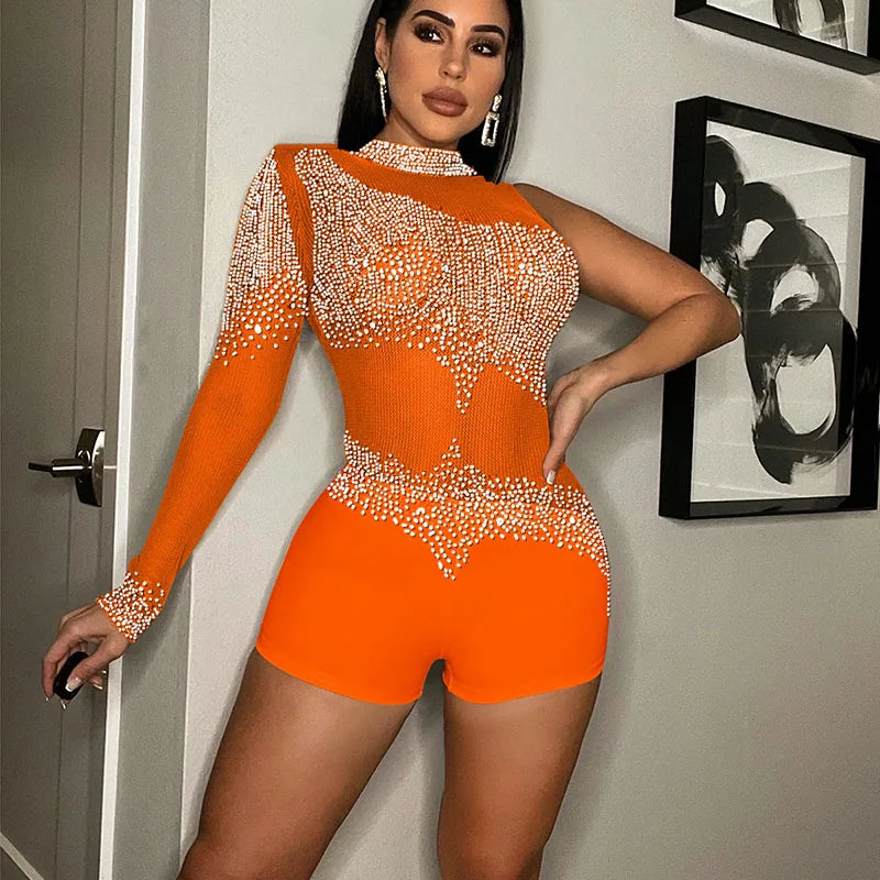 Sparkly Rhinestones Mesh Romper