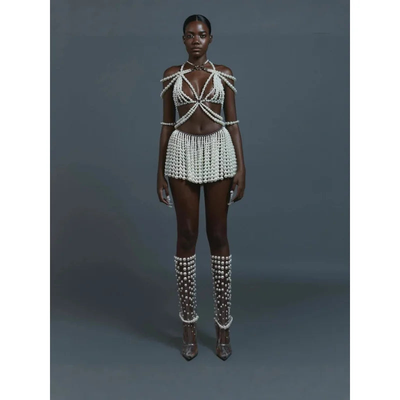Pearl-Look Shoulder Bra & Chain Skirt Jewelry