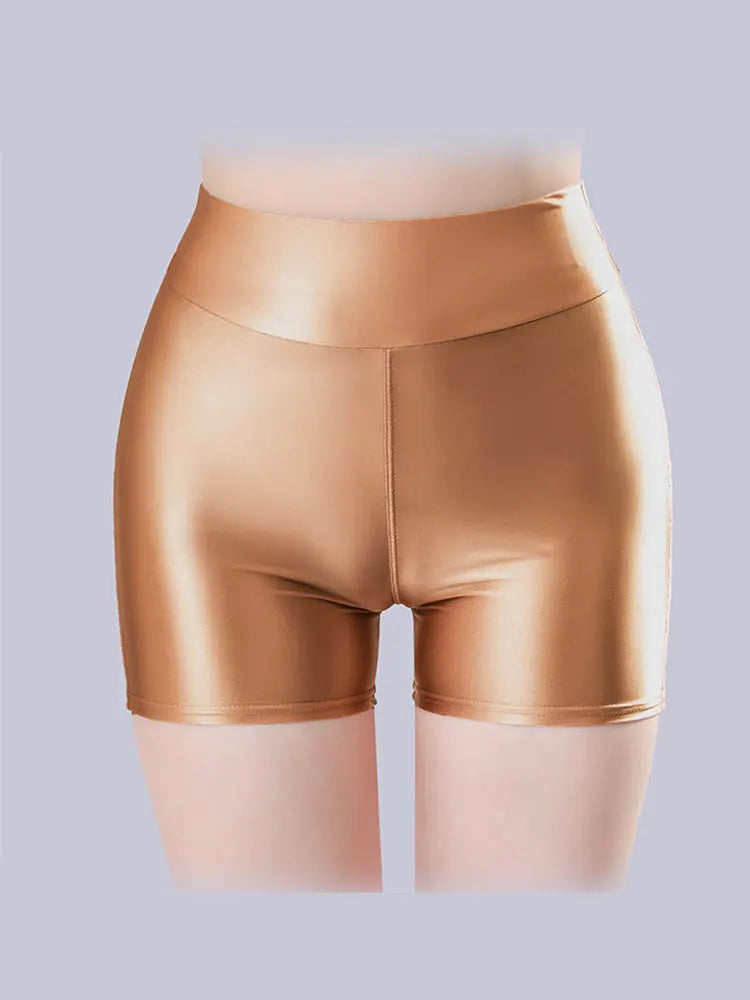 Sexy Women Smooth Shiny Satin Shorts Show Hip Wetlook Summer Shorts Candy Color Bottom Wear Safety Short Fashion Sexy Leggings