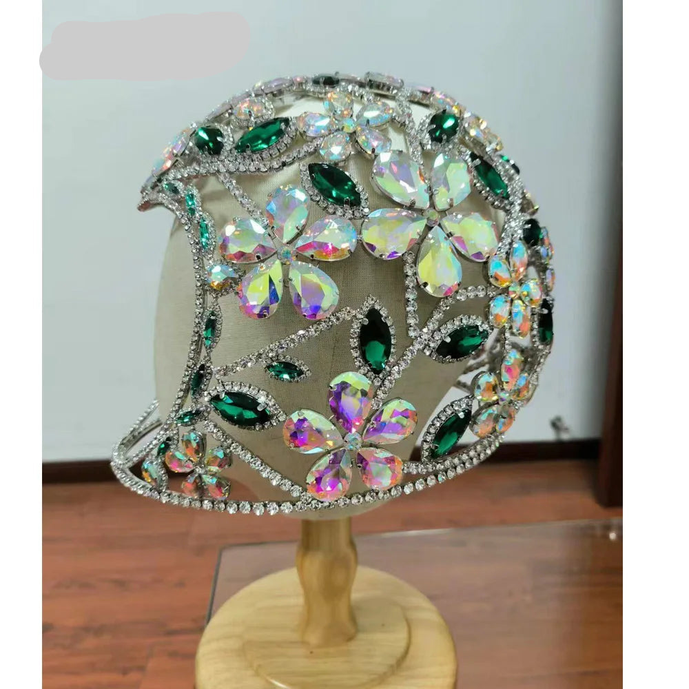 Oversized Crystal Gemstone Helmet Headpiece Fashion Show Stage Jewelry