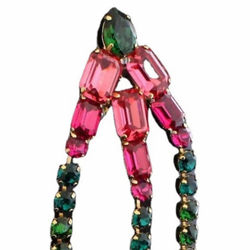 Oversized Colorful Crystal Rhinestone Long Tassel Earrings Drag Queen Stage Jewelry