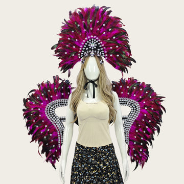 Unisex Feather Headdress & Wings Carnival Performance Set